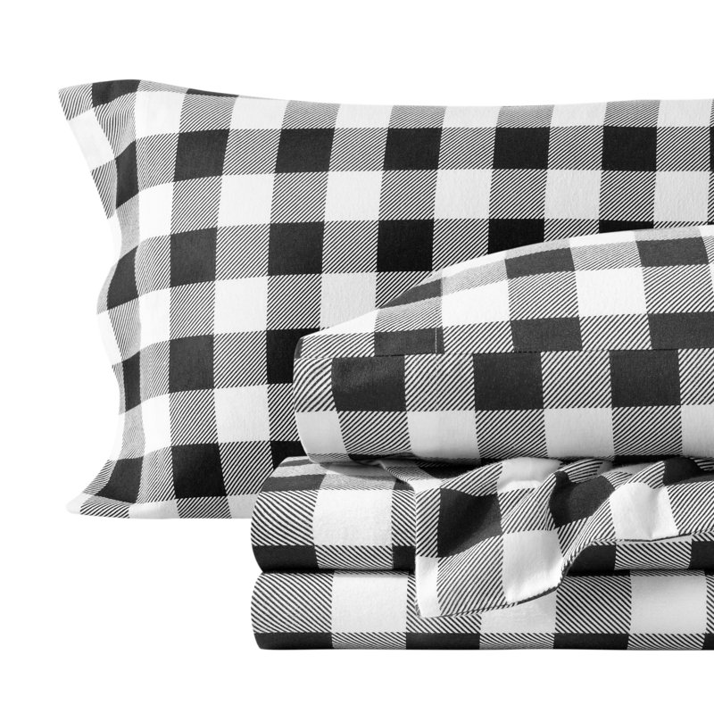 Ensemble de literie en flanelle 100 % coton, Ensemble de draps pour grand lit avec 2 taies d'or