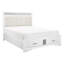 Grand lit moderne avec tête de lit tapissier en similicuir, rangement et tiroirs, style, finition blanche, accent de paillettes argentées, cadre de tête de lit plateforme en bois, pièce de chambre à coucher