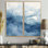 «Blue and White Dancing Watercolor Clouds», peinture abstraite surdimensionnée, art mural