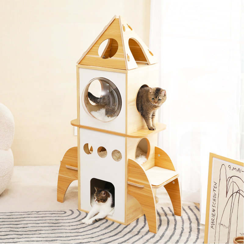 Rocket Shape Wooden Luxury Cat Tower