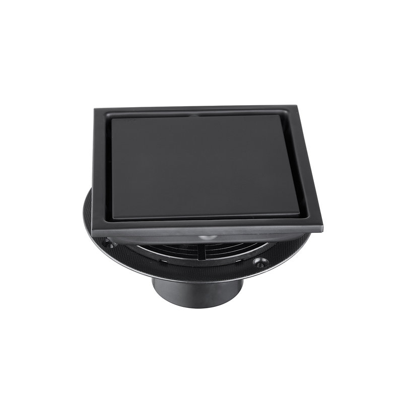 6 Inch Square Shower Floor Drain, Matte Black