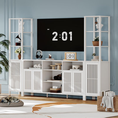 3-Piece Large TV Stand for TVs up to 70", Entertainment Center with Modular Bookshelves Cabinet, Doors & Shelves
