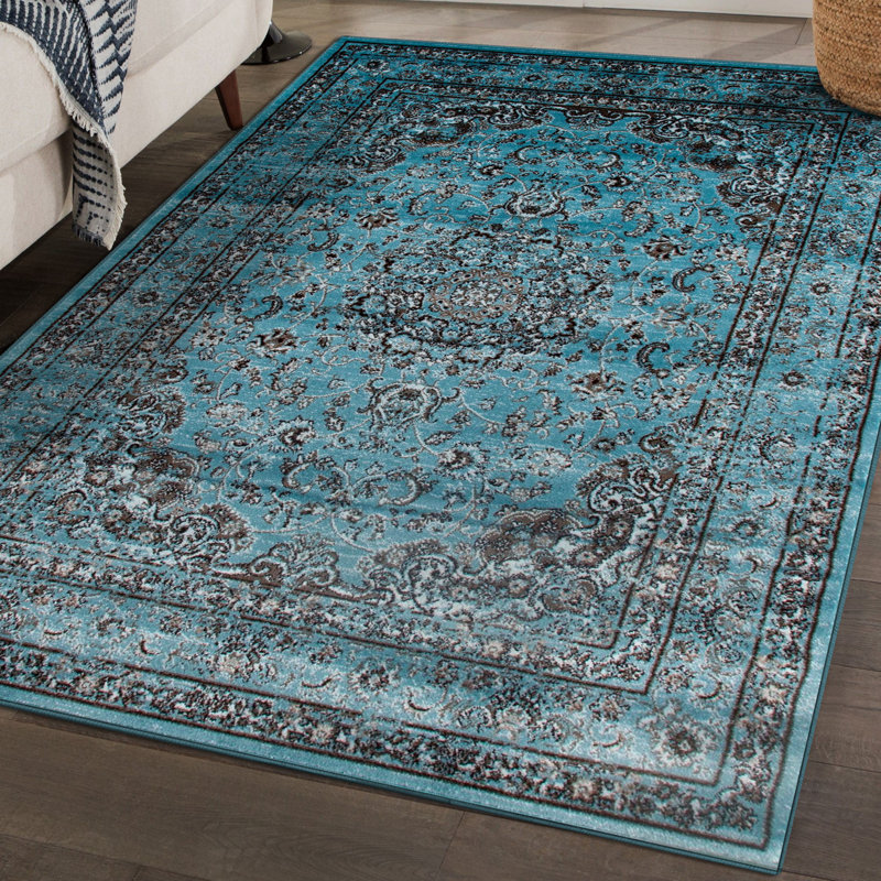 Tapis intérieur / extérieur bleu / brun / noir Murphysboro, Rectangle 8 pi x 10 pi