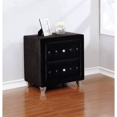 Black 1pc Nightstand, Glam Style with Button Tufted Full Upholstered Frame & Acrylic Buttons