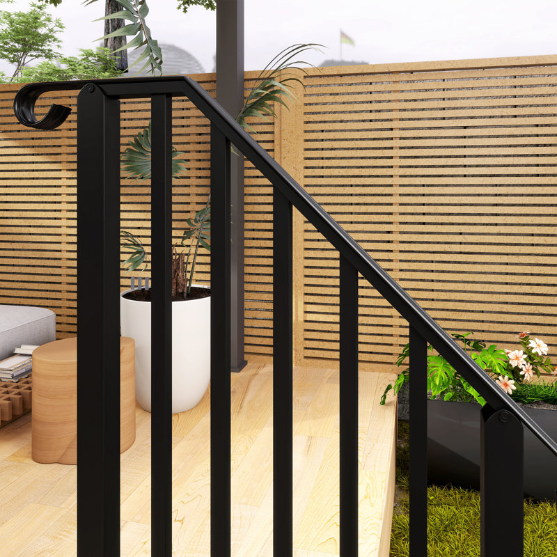1-2 Step Handrails for Outdoor Steps, Deck Stair Railing, Black, 55.1" H x 28" W x 3.1" D