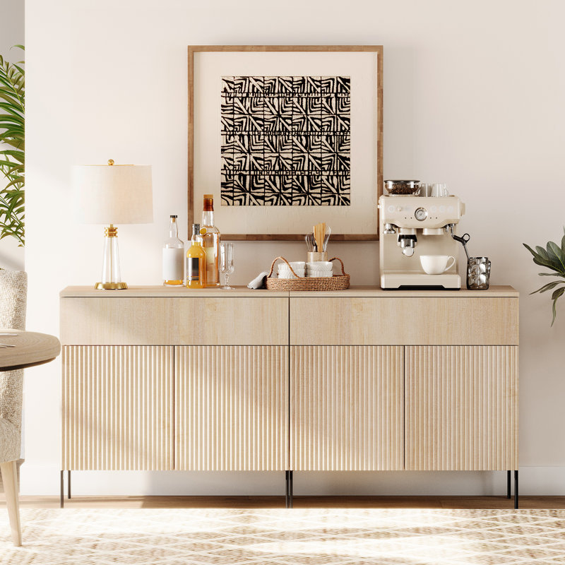 Buffet en bois rosé de 63 po Union avec portes et tiroirs, armoire de rangement moderne 2-en-1 pour cuisine, salle à manger