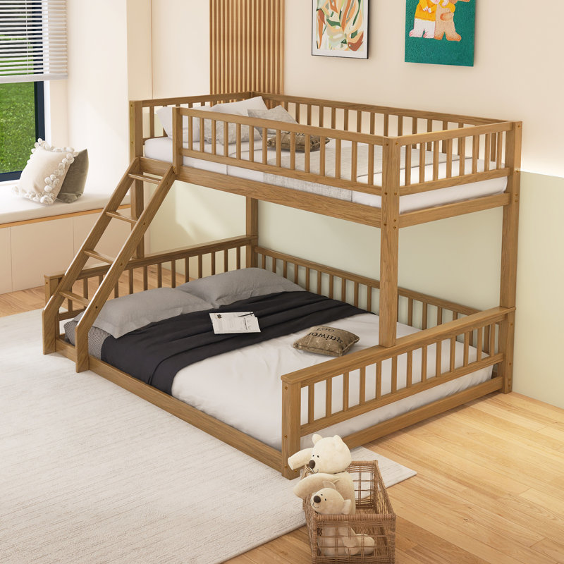 Bunk Bed With Ladder And Guardrails, Twin XL Over Queen, Yellow