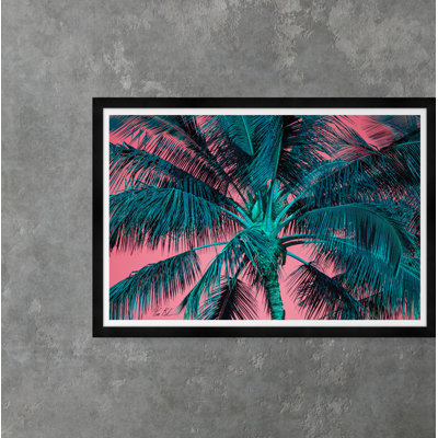 Palmier tropical en rose et bleu - photographie avec cadre photo