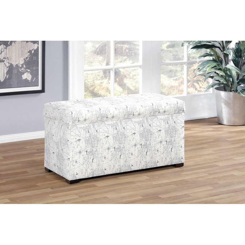 Birney Upholstered Storage Bench, Navy/White