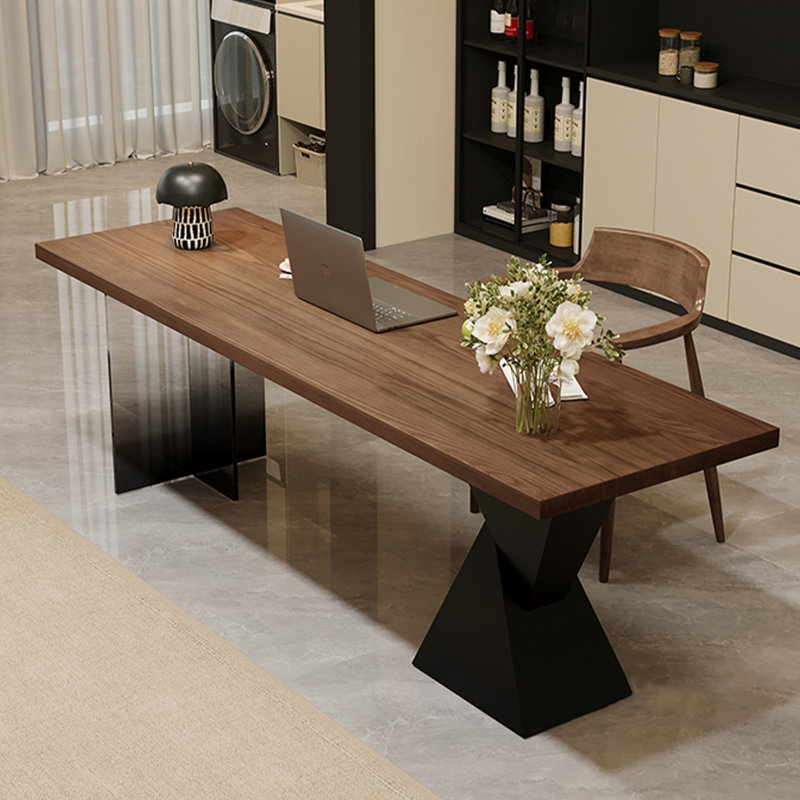 Noyer clair + bureau rectangulaire en bois massif noir + fer + acrylique, H 29,53 po x l 78,74 po x P 31,5 po