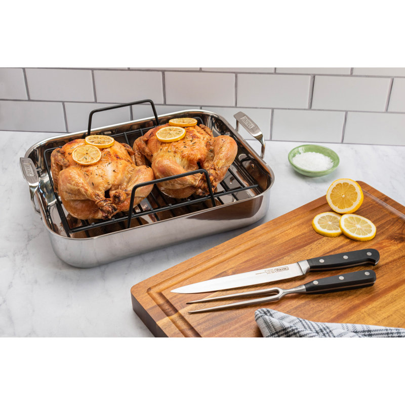 Viking 3 Ply Stainless Steel Roasting Pan with Rack and Thermometer Set