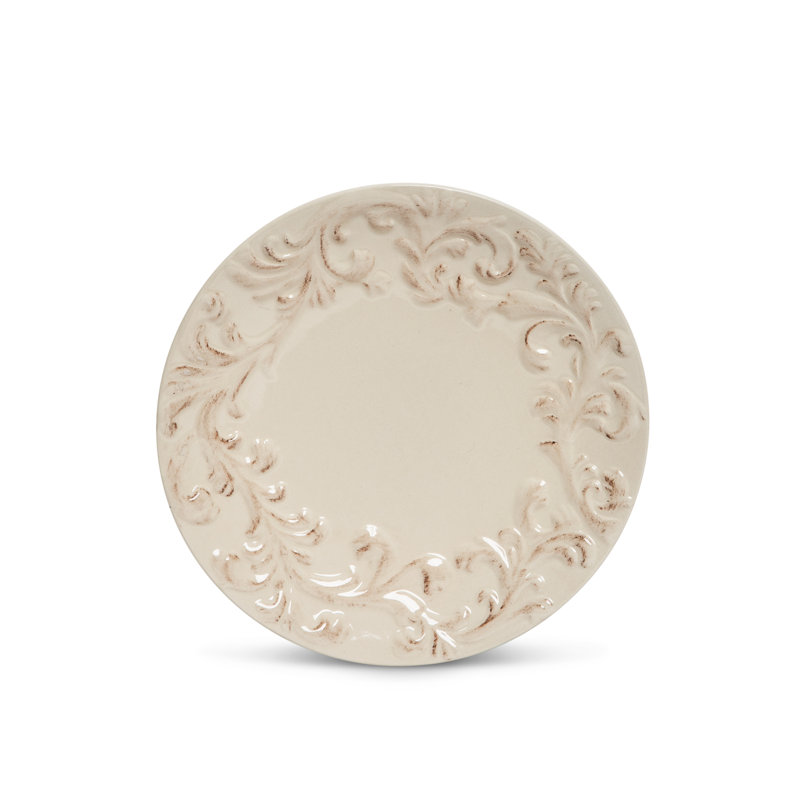 4 8.5"D Cream-Colored Acanthus Leaf Embossed Salad Plates
