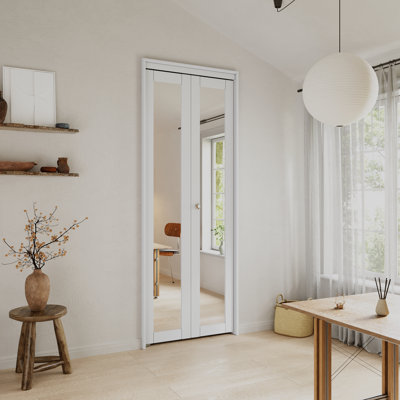 Porte de placard à miroir 24 "x 80" en bois manufacturé massif, porte pliante pliante, porte de garde-manger avec trousse de quincaillerie d'installation