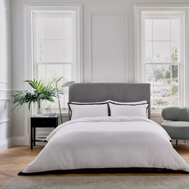 Olenna White Sateen 250 TC Duvet Cover Set, Gray, Double Duvet Cover + 2 Pillowcases