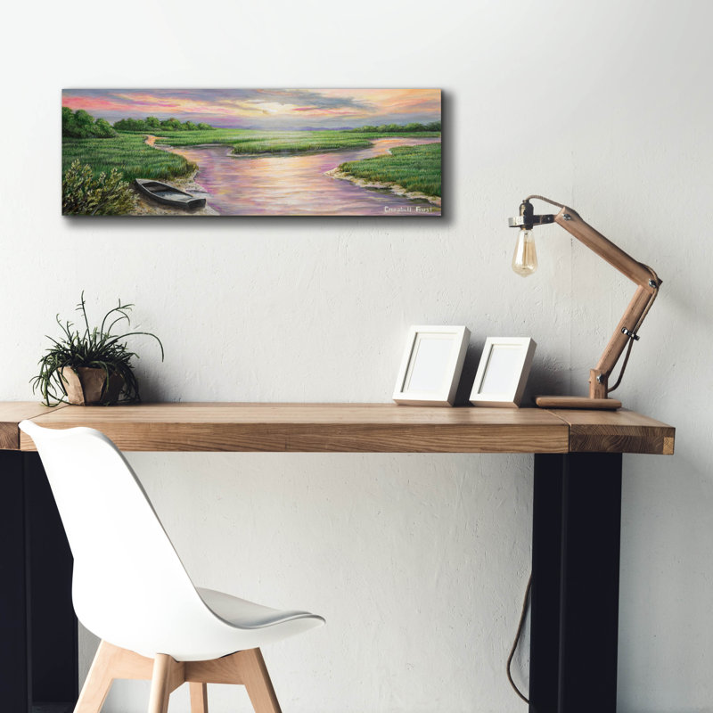  «Marsh Sunset» par Campbell Frost, art mural sur toile, 36 po x 12 po