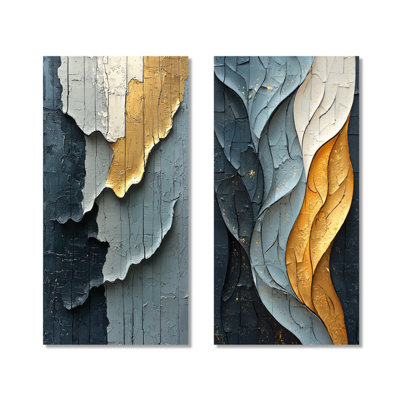 Or gris ombres éphémères I - Collection d'art mural abstrait 2 pièces, H 28 po x l 25 po, Toile tendue