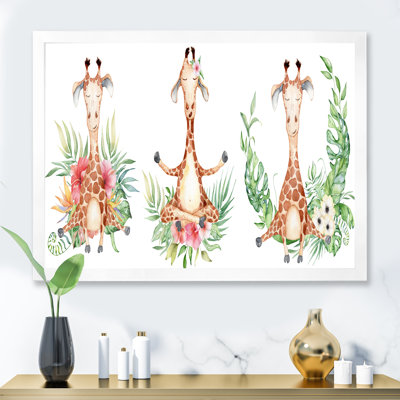 Dessin de girafe avec fleurs tropicales I - Peinture sur toile