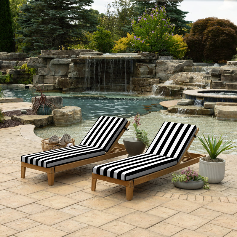 Coussin de chaise longue d'extérieur en mousse ARDEN, 21 x 72, fabriqué avec ProFoam, Rayure noire Cabana