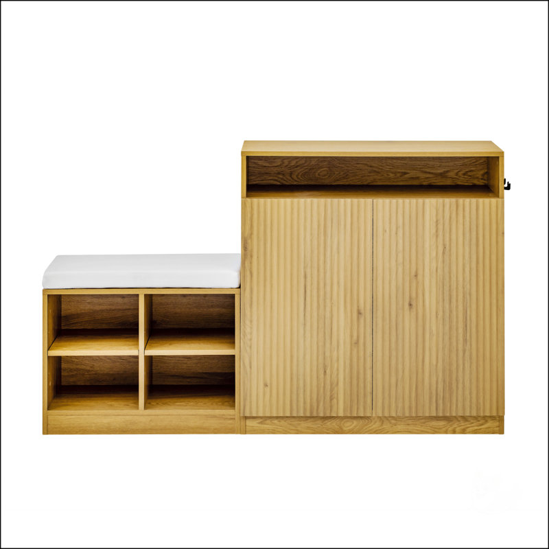 Armoire de salon U_Style avec banc à chaussures, 2 portes, 3 tablettes réglables à 3 niveaux et console de rangement pour le vestibule