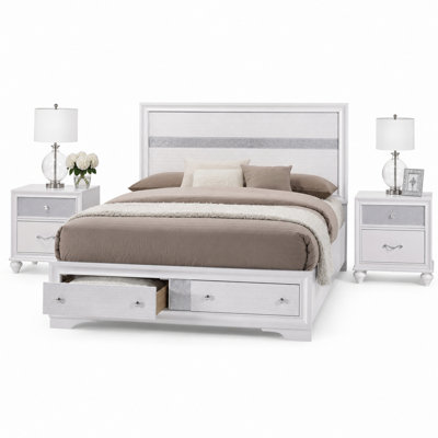 Ensemble de chambre pour très grand lit, en bois blanc, ensemble de 3 pièces avec 2 tables de chevet