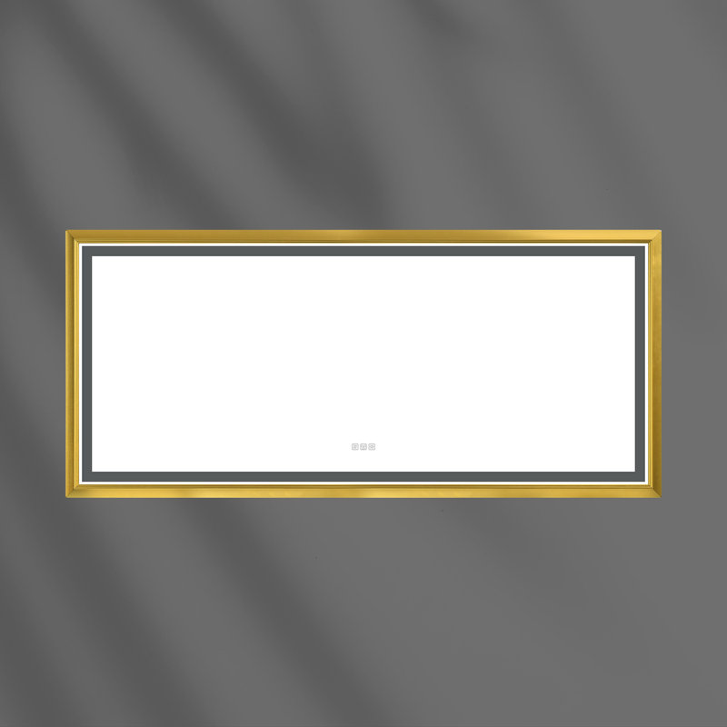 Miroir de salle de bain avec cadre en aluminium et éclairage à DEL, 24 po x 42 po, Or brossé