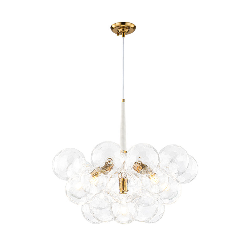 Meyana 6 - Light Bubble Hammered Patterned Glass Cluster Chandelier, Gold/White