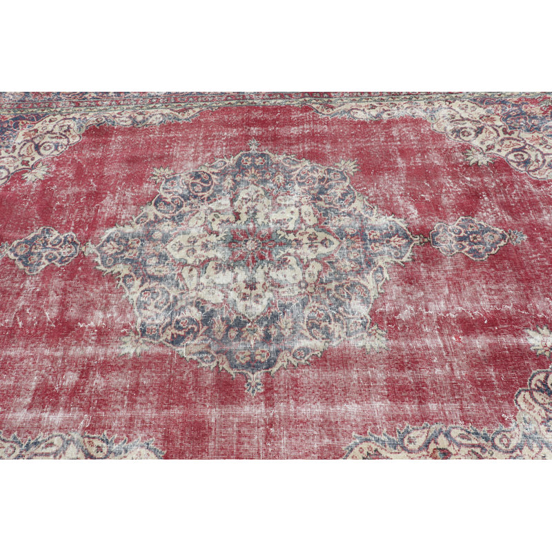 Grand tapis turc rouge Anatolian Oushak parfait pour le bureau de la salle à manger ou la chambre à coucher