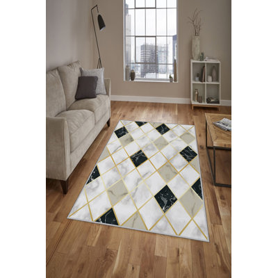 Tapis de couloir souple 2,6 x 4,9 pi | 100% polyester, hauteur de poils de 0,04 po | Antibactérien, antidérapant sous la surface | Tissé avec impression numérique 3D | Lavable à la machine | Durable et élégant pour les vestibules et les salons