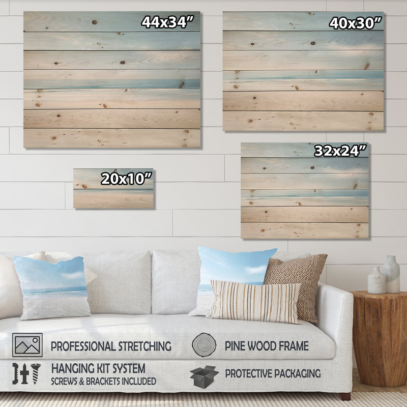 Henryson minimalisme sérénité sur la plage sur bois, H 24 po x l 32 po x P 0,78 po