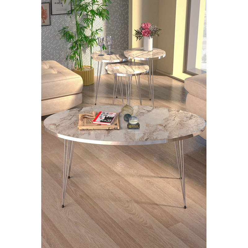 Mario Living Room Table Set, White Marble