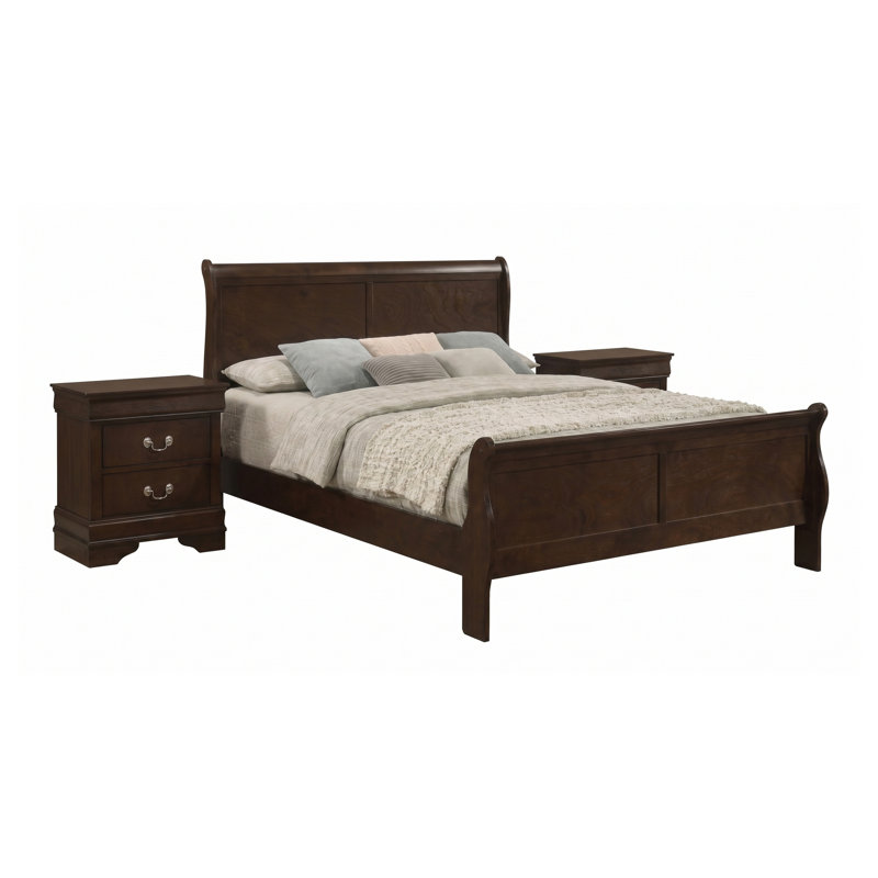 Ensemble de chambre à coucher 3 pièces Henri Charles Cappuccino Eastern King comprenant un lit traîneau, une commode et une table de chevet.