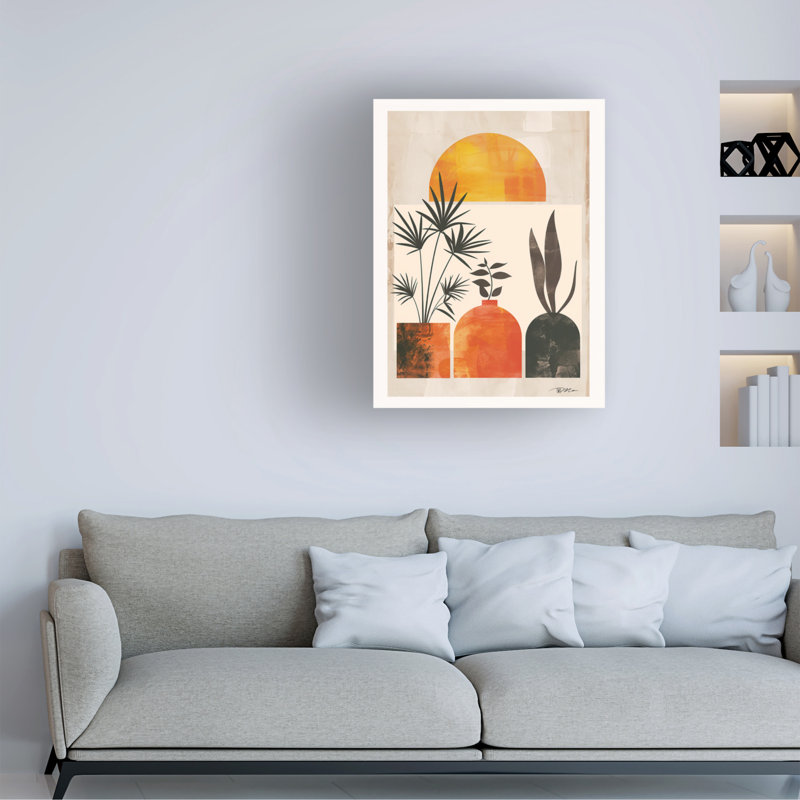 Œuvre d'art sur toile rose Momol, rose, lune, soleil, H 35 po x l 47 po