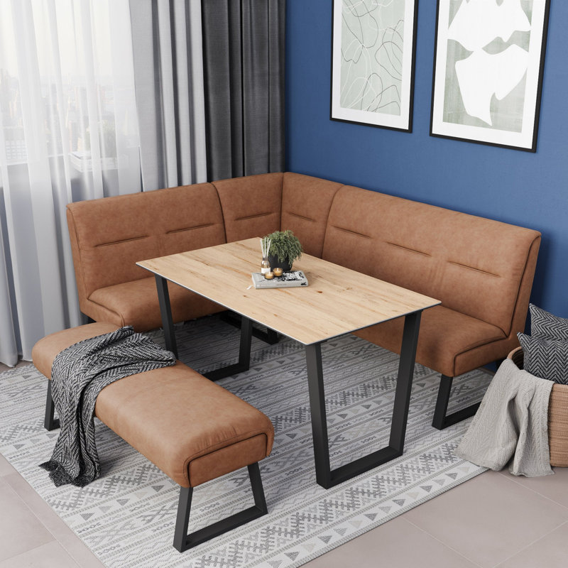 Anbria 8 - Person Dining Set, 3 Pieces: Table, Dining Bench, Corner Bench