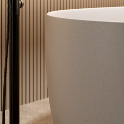 Beige 47-inch Resin Stone Soaking Tub, Freestanding, Smooth And Delicate Touch, Comfortable Bathing Experience 47'' Solid Surface Freestanding Bathtub, Stone, Spacious For One Bather, Slow Heat