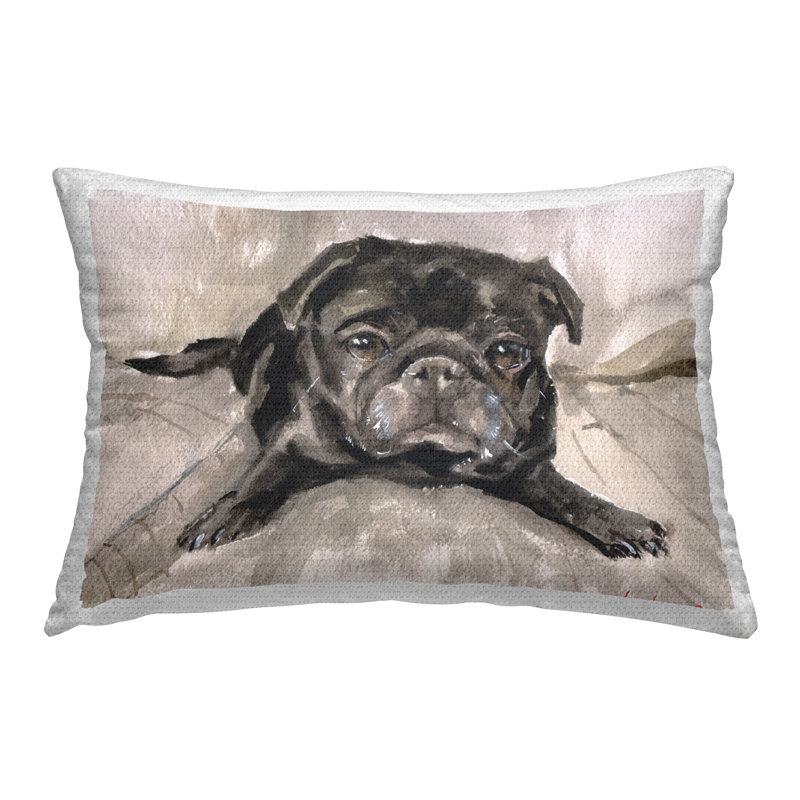 Coussin d'extérieur Cozy Black Pug par GeorgeDyachenkoArt