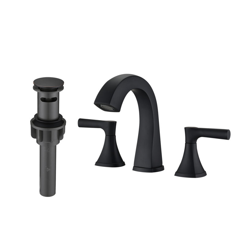 Robinet de meuble-lavabo à deux poignées à 3 trous avec drain, Noir mat