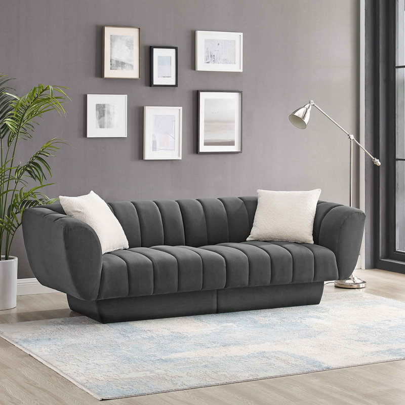 Charlotte 224Cm Velvet Rolled Arms Chesterfield Sofa, Grey