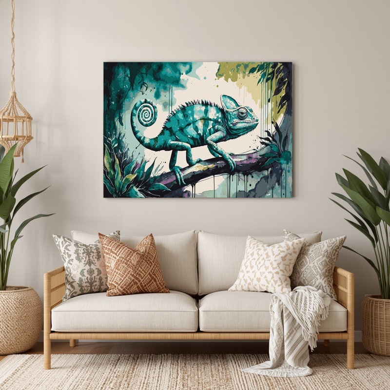 Faune, caméléon, art mural en métal vert, H 11 po x l 14 po