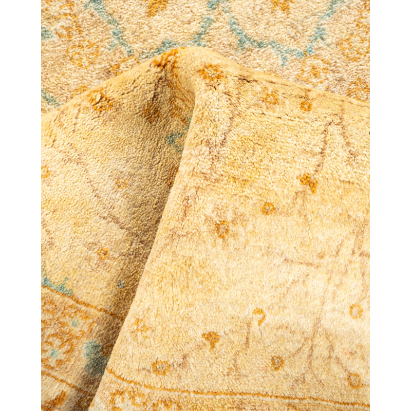 Tapis unique noué à la main bleu / orange / ivoire Trequent Mogul 4 pi 2 po x 6 pi 5 po
