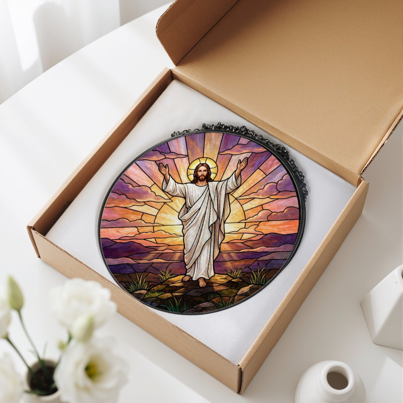 Jesus Christ Stained Glass Window Panel，7.8H, 7.8"H