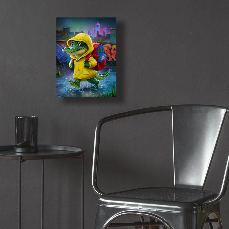 Art mural en verre épique «Baby Croc Going To School» par Andreas Magnusson, H 16 po x l 12 po x P 0,13 po