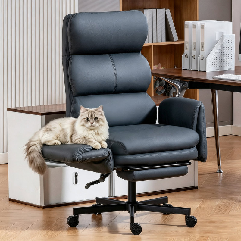 Pu Leather Cross-Legged Office Chair With Flip-Up Arms And Headrest, High-Back Ergonomic Swivel Executive Chair With Footrest And Side Pockets