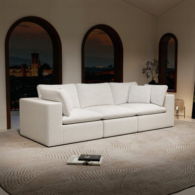 108.3*39.4"Modular sectional sofa seat,Upholstered compressed couch for living room,Bedroom,Apartment,No assembly required,3PC free combination,Plush corduroy fabric,WHITE