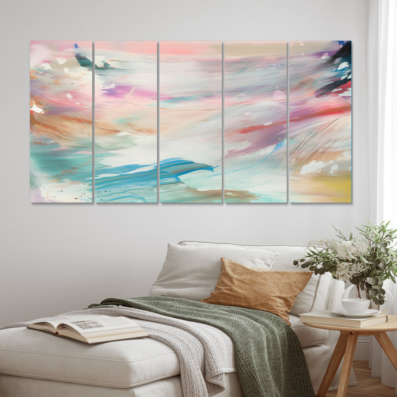 «Spring Miracles In Tender Retro Pastel III», reproduction sur toile abstraite - 5 panneaux égaux