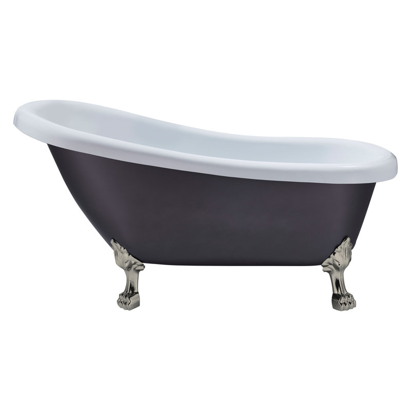 1549.4mm x 701mm Soaking Acrylic Bathtub, Brushed Nickel, Glossy White