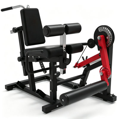 Leg Extension & Lying Leg Curl Machine, Plate-Loaded Home Gym Leg Workout Machine, Multi-Position Adjustable Leg Developer with Smooth Cable System