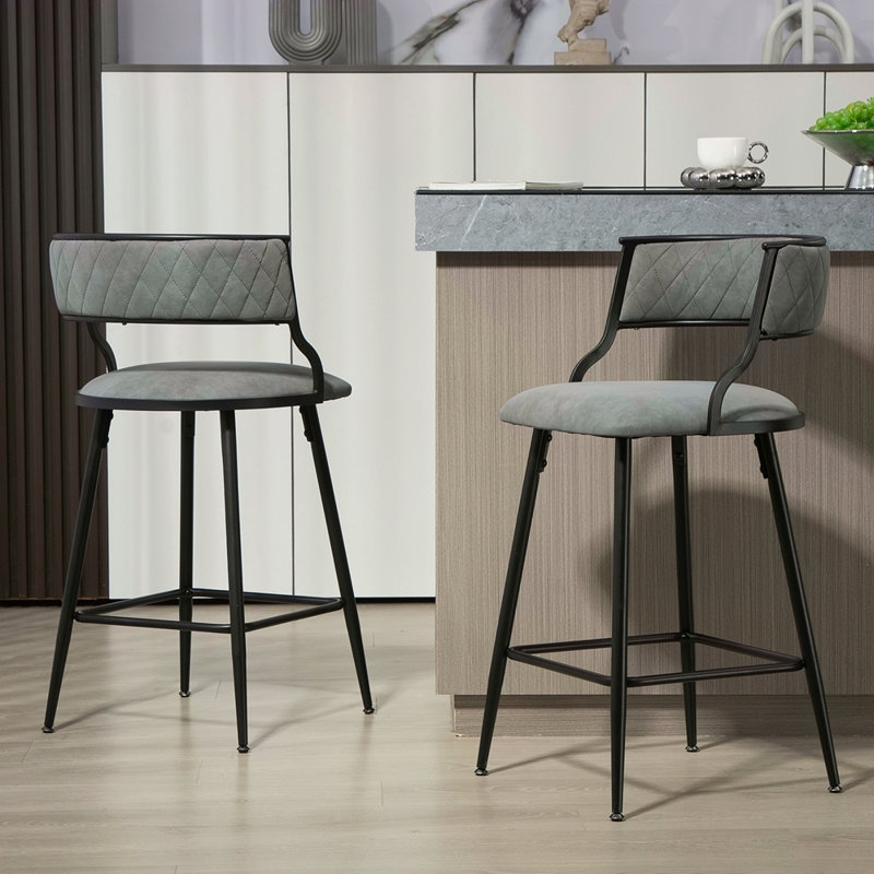 Tabouret de bar 26 po à hauteur de comptoir avec housse en polyuréthane et tabouret de bar avec base thermolaquée et repose-pieds