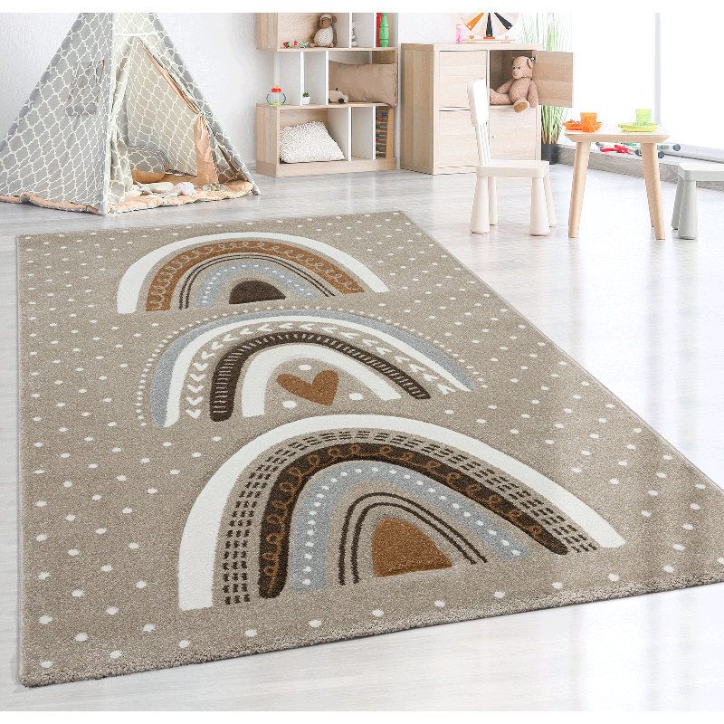 Hollaway Pastel Kids Grey/White/Brown Rug, Rectangle 120 x 170cm