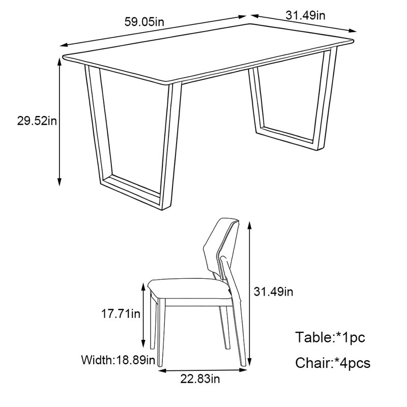 Ensemble de table de salle à manger rectangulaire simple et moderne, H 29,52 po x L 59,05 po x l 31,49 po
