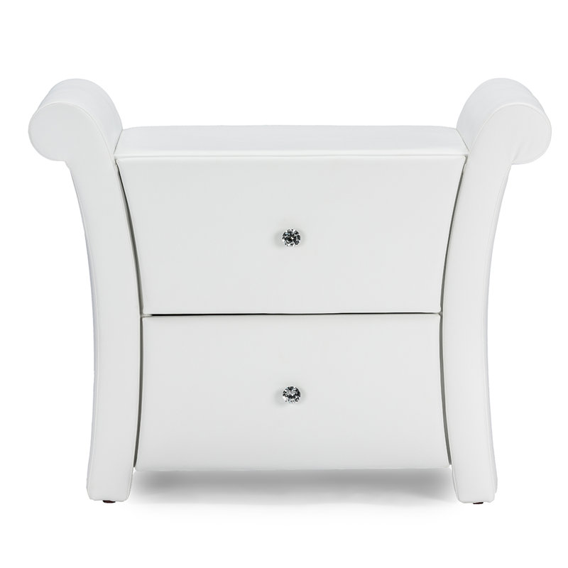 Chellsea 2-Drawer Nightstand in White PU Leather, 22.88'' H X 28.5'' W X 16.25'' D, White